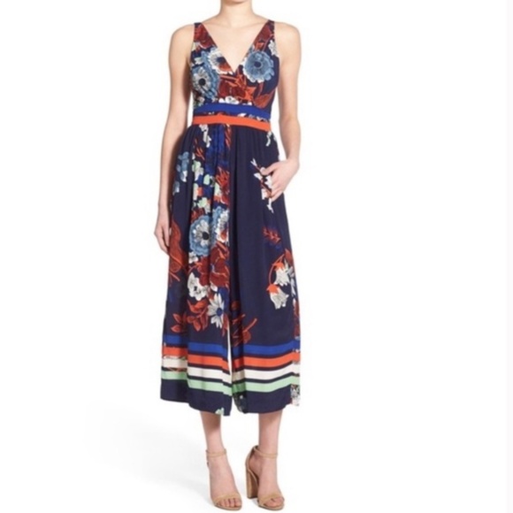 Anthropologie Plenty By Tracy Reese Floral Striped Jumpsuit Sz 4 - Picture 1 of 5